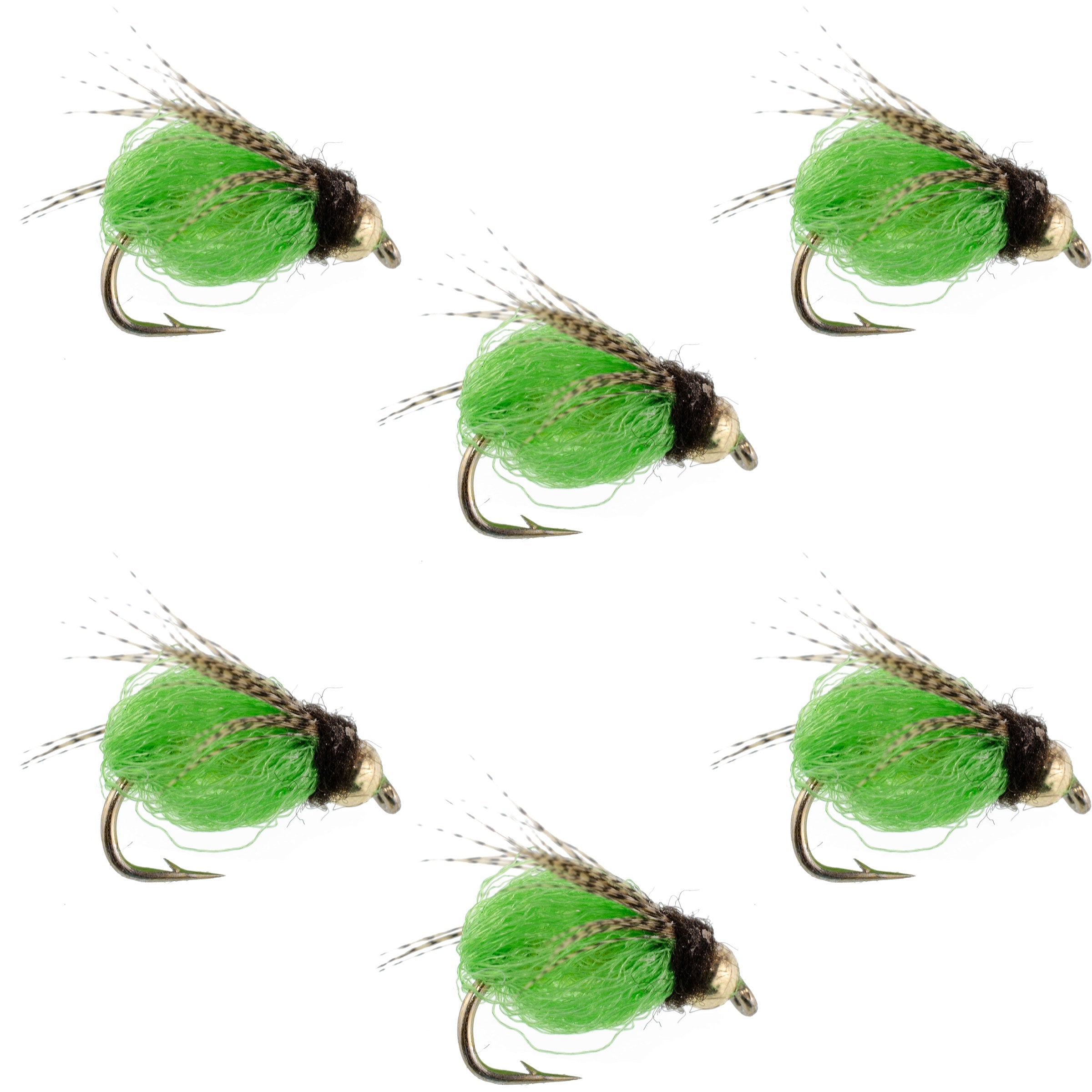 Bead Head LaFontaine Bright Green Deep Sparkle Caddis Pupa - 6 Flies Hook Size 14