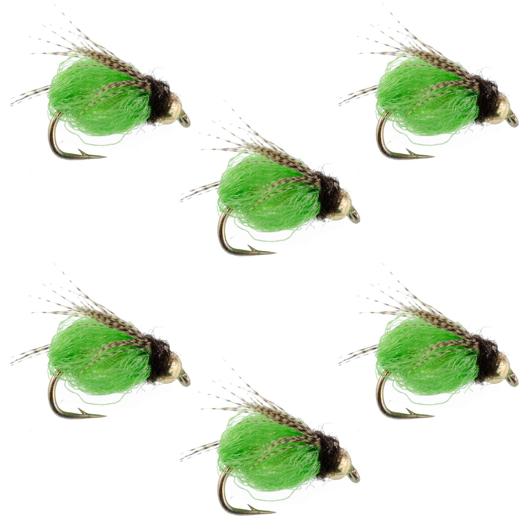 Bead Head LaFontaine Bright Green Deep Sparkle Caddis Pupa - 6 Flies Hook Size 12