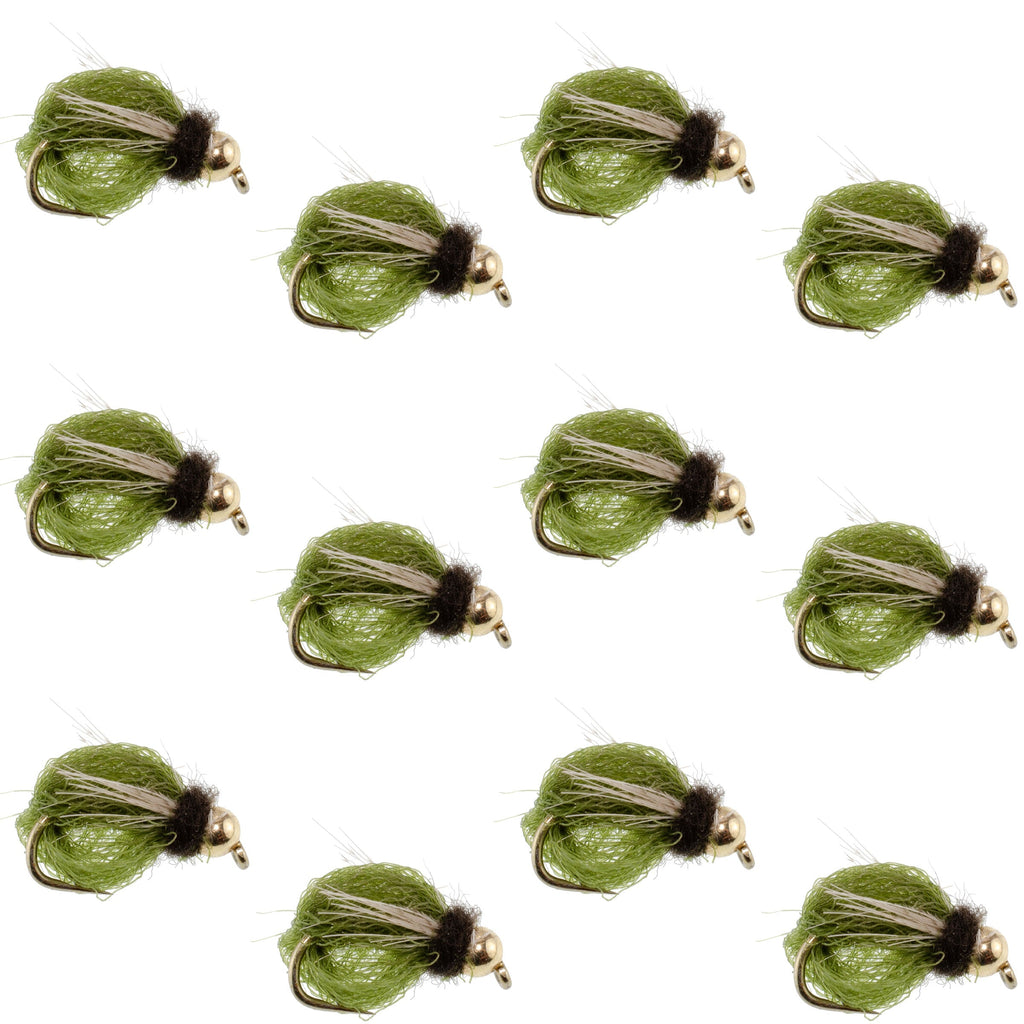 Bead Head LaFontaine Olive Deep Sparkle Caddis Pupa - 1 Dozen Flies Hook Size 12