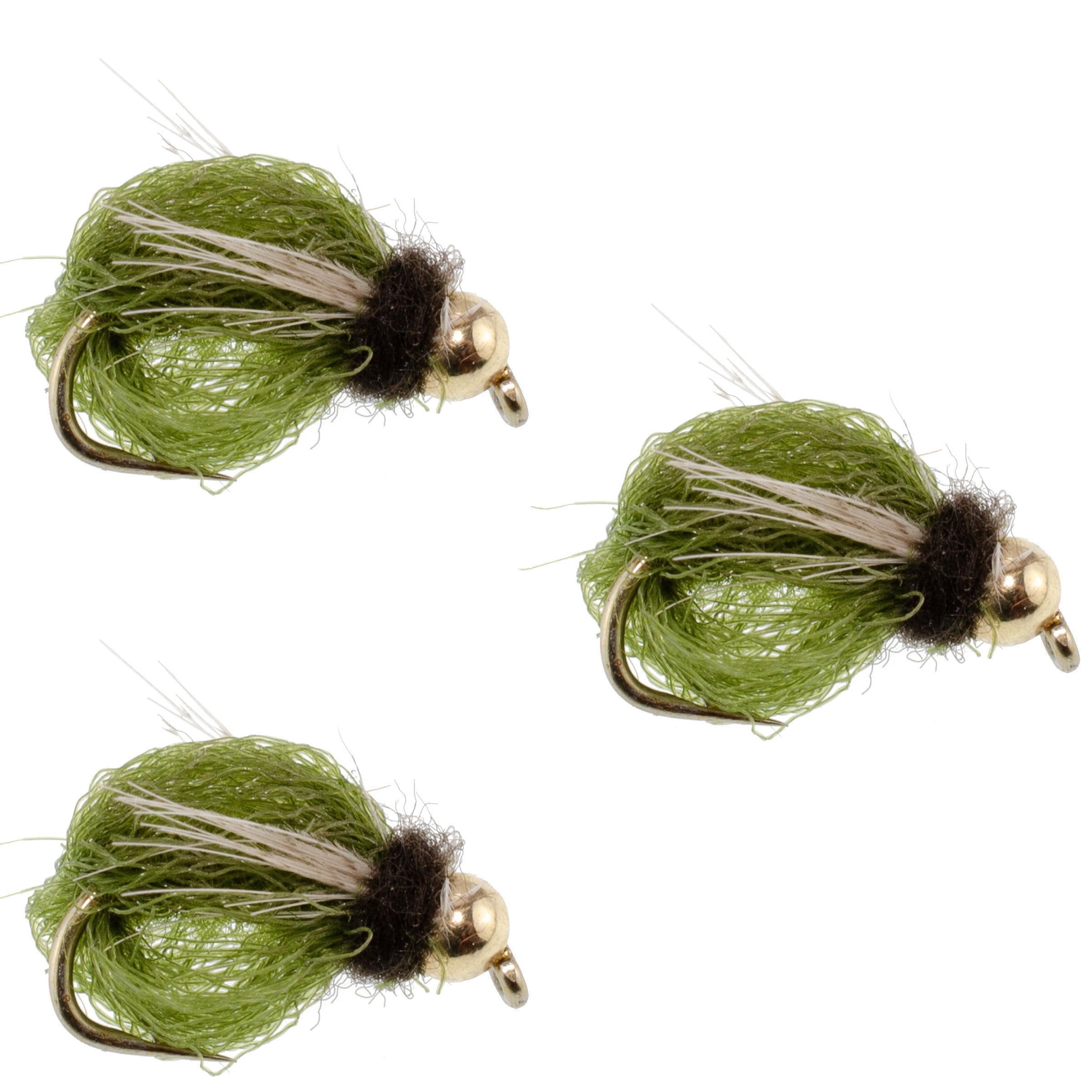 3 Pack Bead Head LaFontaine Olive Deep Sparkle Caddis Pupa - Hook Size 16