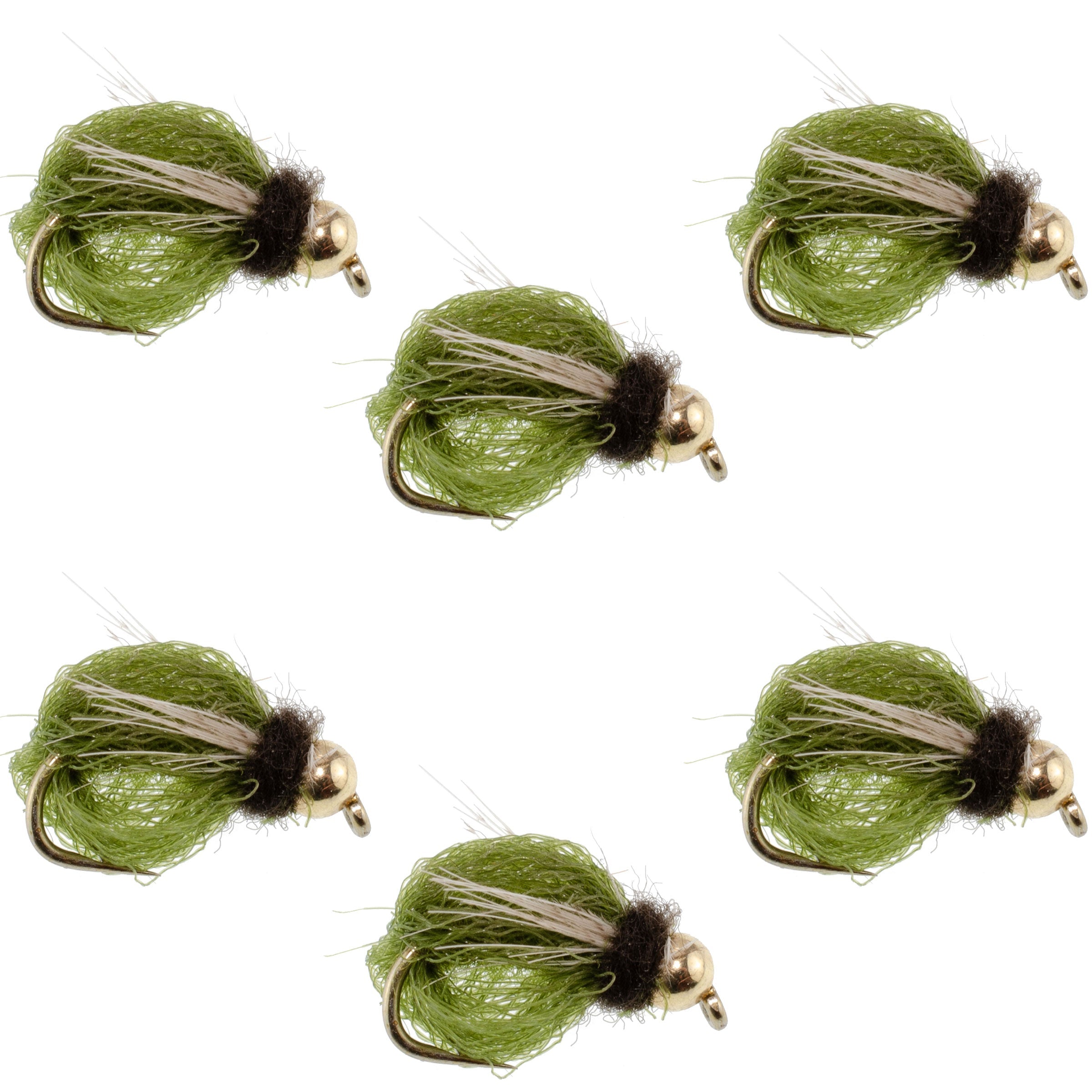 Bead Head LaFontaine Olive Deep Sparkle Caddis Pupa - 6 Flies Hook Size 12