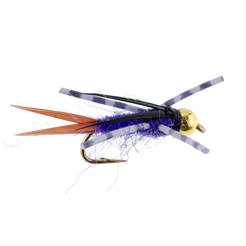 Bead Head Purple Batman Rubber Legs Nymph Fly - 12 Flies Hook Size 12