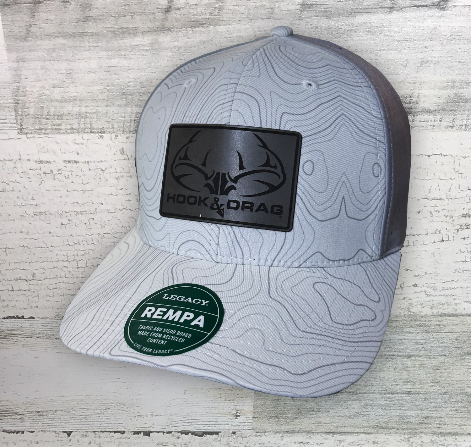 HD Big Buck Lonestar Leather Patch Topo cap- Legacy Premium Reclaim Mid-Pro Adjustable Cap - REMPA- White Grey Topo