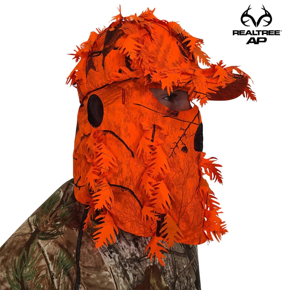 3D Leafy Camo Face Mask Ball Cap in Mossy Oak and Realtree (Adj, OSFM)