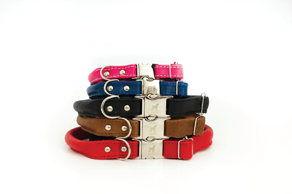 Rolled Style Light Brown Leather Quick-Release Dog Collar