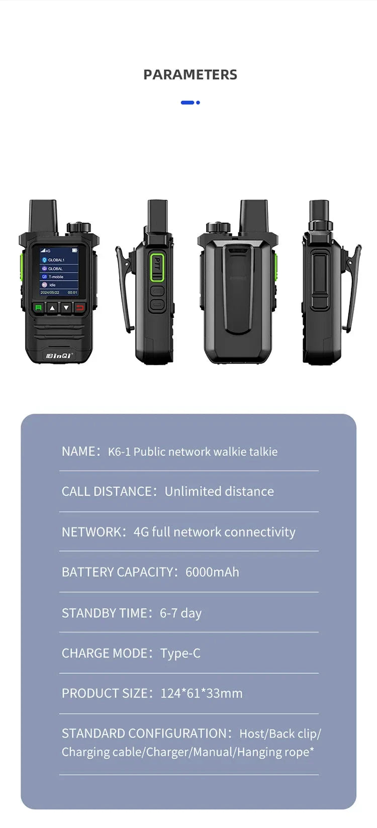 BINQI-K6 4G POC Walkie Talkie - 5000km Global Range