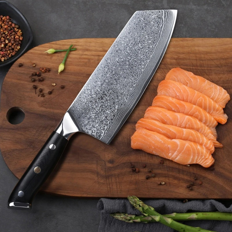 Premium Handmade Damascus Knife Cleaver – 11" Chef’s Essential with G10 & Steel Bolster Handle + Leather Sheath