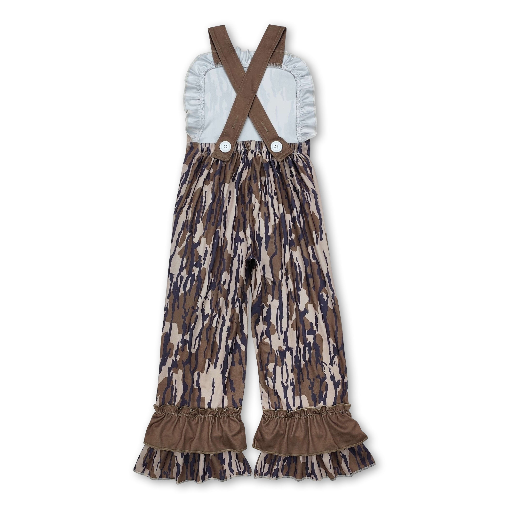 Ruffle straps camo baby girls hunting overalls