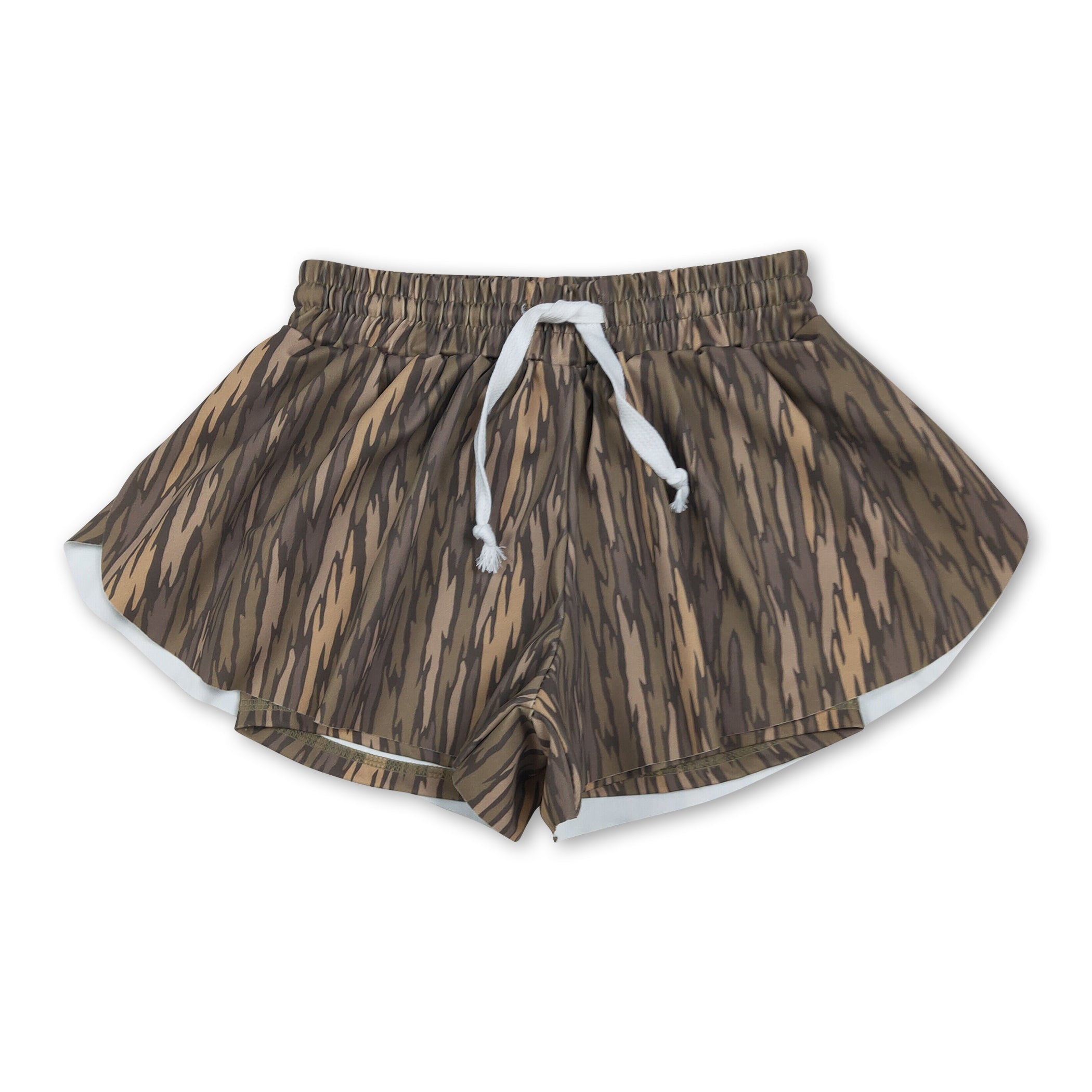 Olive camo kids girls summer active yoga shorts
