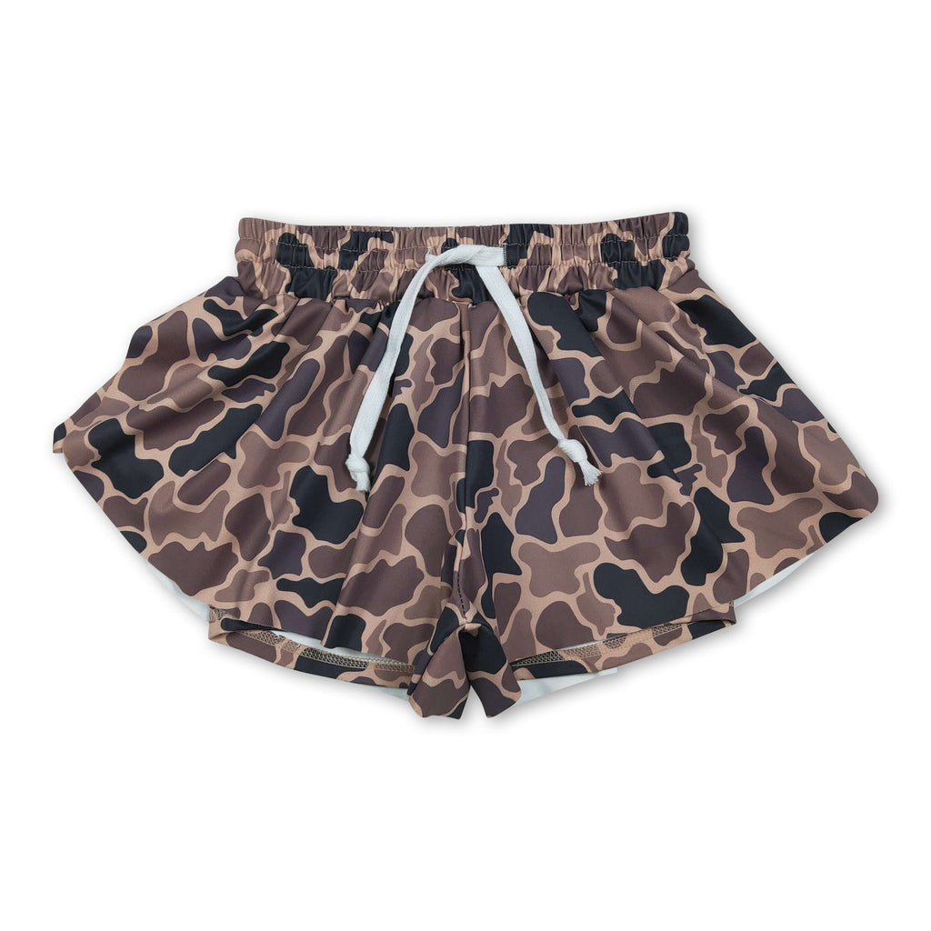Brown camo kids girls summer active yoga shorts