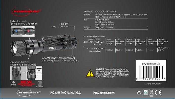 E9 GEN5 Long Throw- 3,000 Lumen  388 Meter  Tactical EDC Flashlight