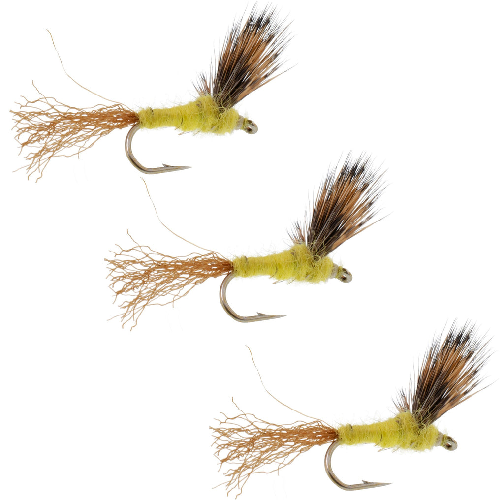 3 Pack Sparkle Dun Pale Morning Dun PMD Yellow Body Mayfly Hook Size 14