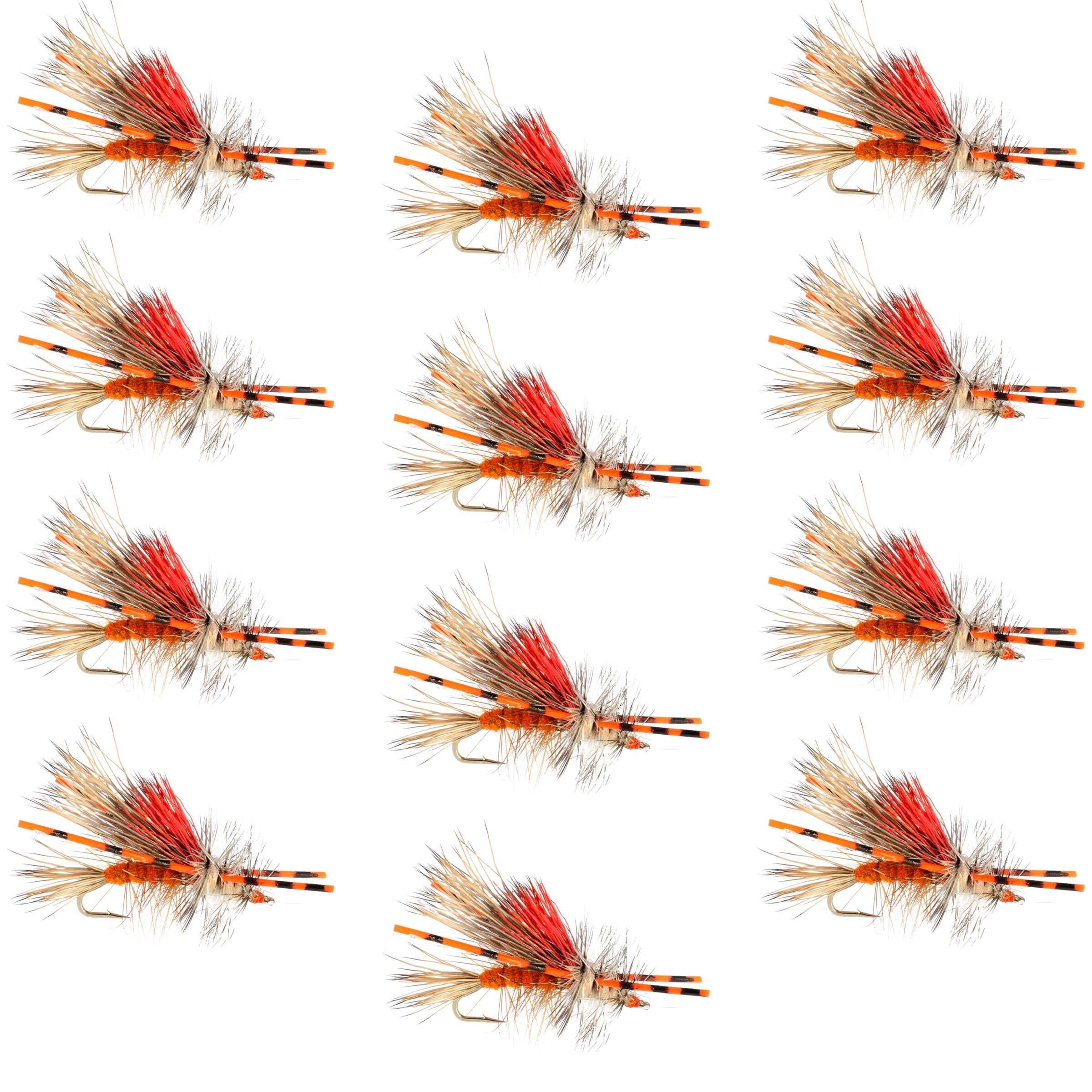 Kaufmann's Orange Crystal Stimulator Rubber Legs Dry Fly - 1 Dozen Flies Hook Size 14