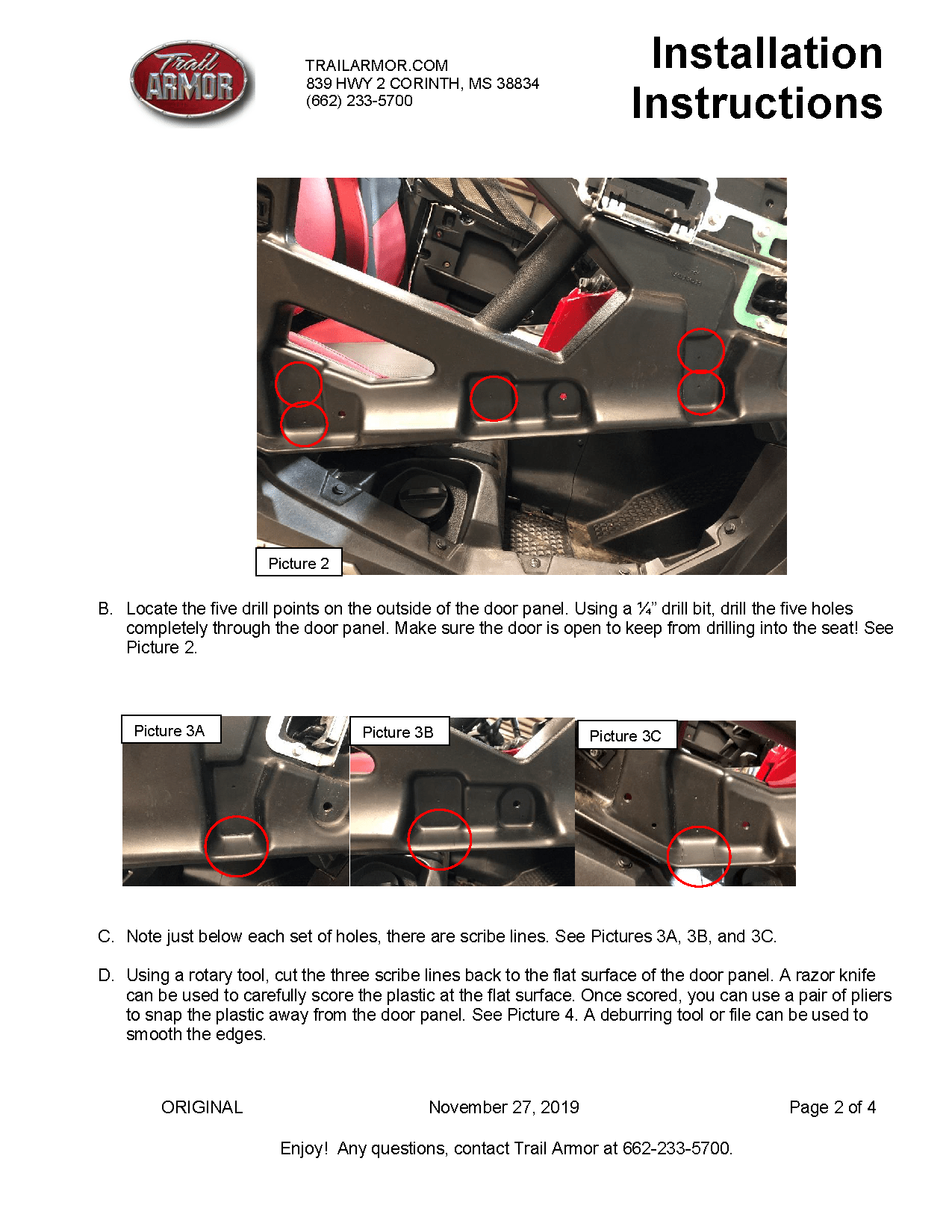 Trail Armor Lower Door Insert Kit for 2020-22 Honda Talon 1000X-4