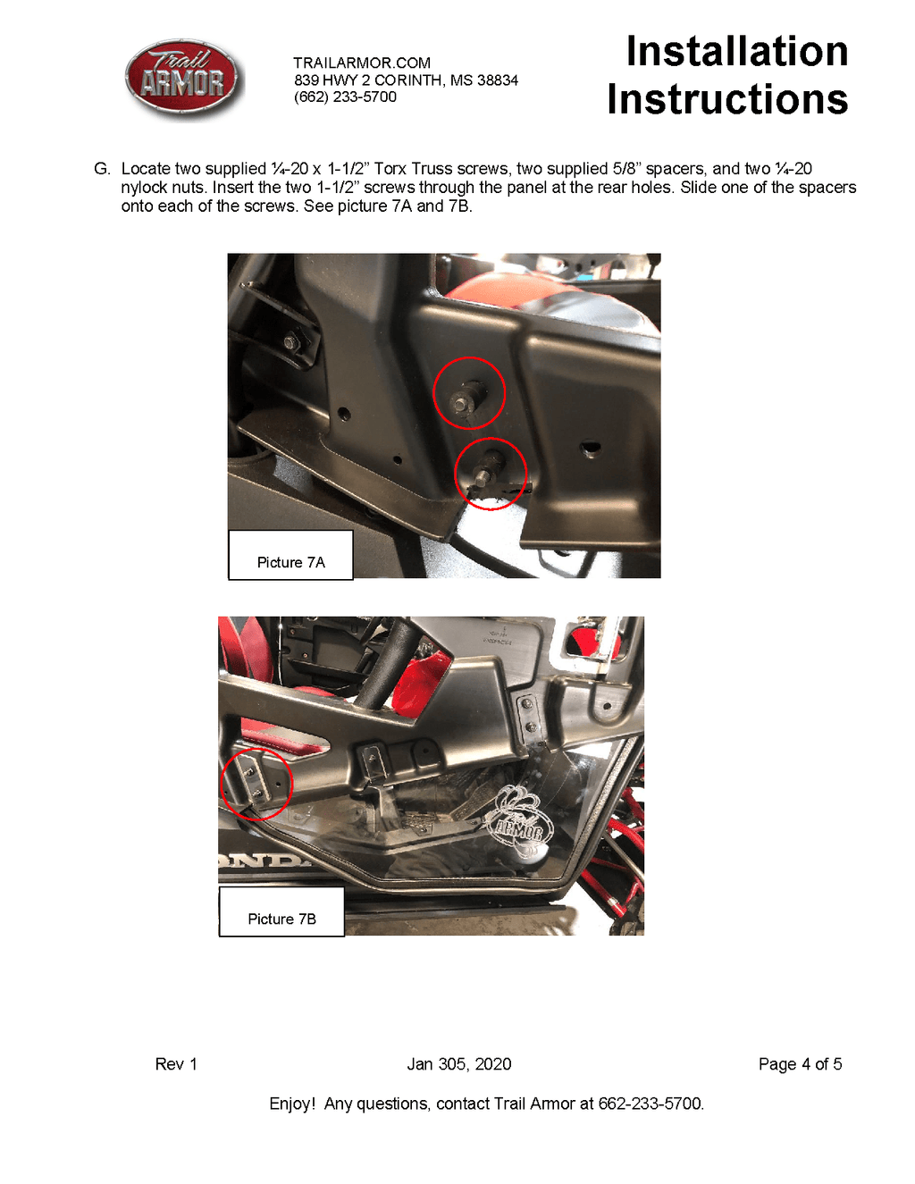 Trail Armor Lower Door Insert Kit for 2019-21 Honda Talon 1000