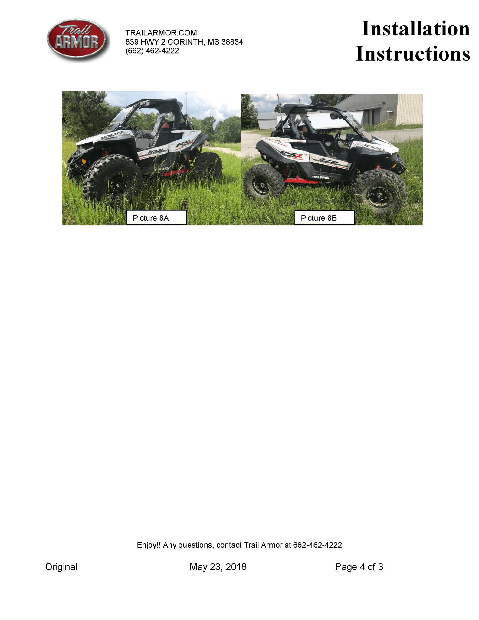 Trail Armor Upper Door Insert Kit for 2018 - 2020 Rzr RS1