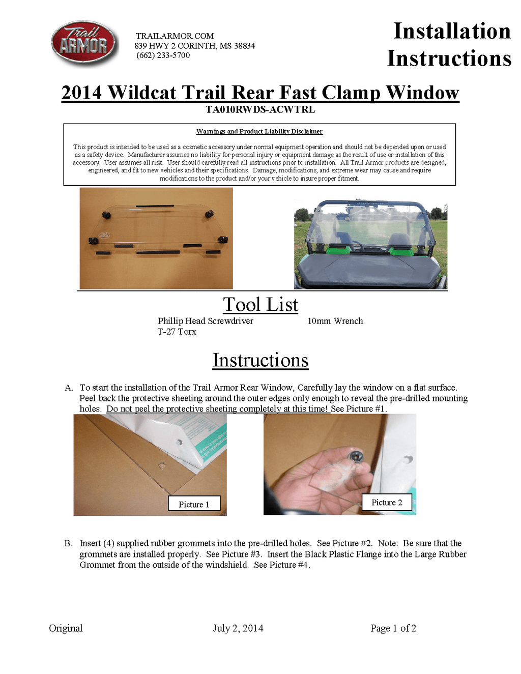Trail Armor Wildcat Window Dust Seal for 2014-17 Wild Trail / Wild Sport Model