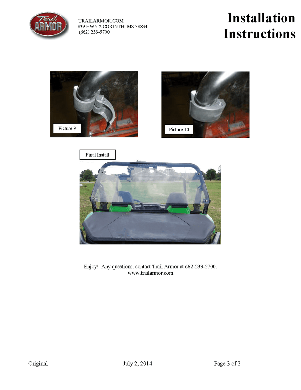 Trail Armor Wildcat Window Dust Seal for 2014-17 Wild Trail / Wild Sport Model