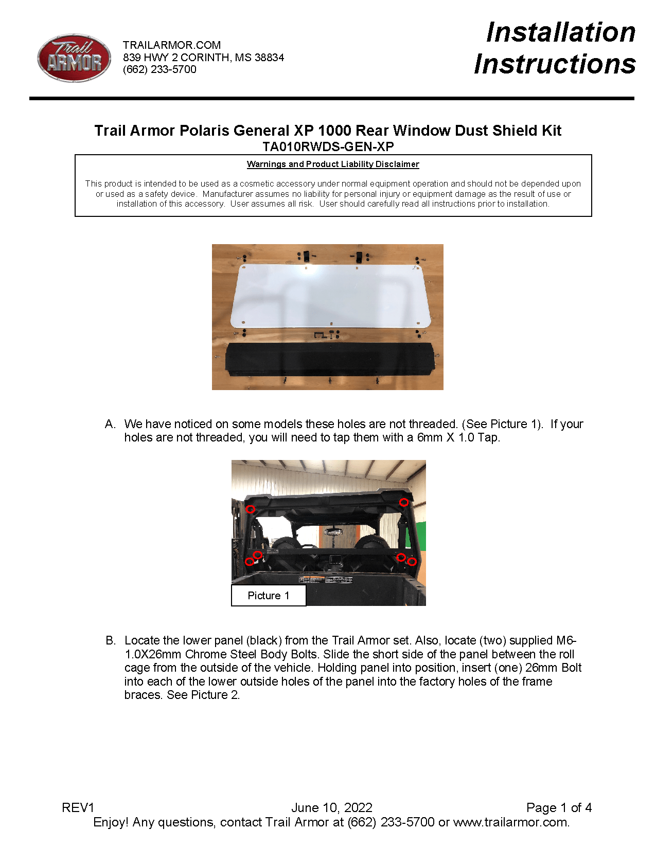 Trail Armor Rear Window Dust Shield for 2020-23 Polaris General XP 1000 Model