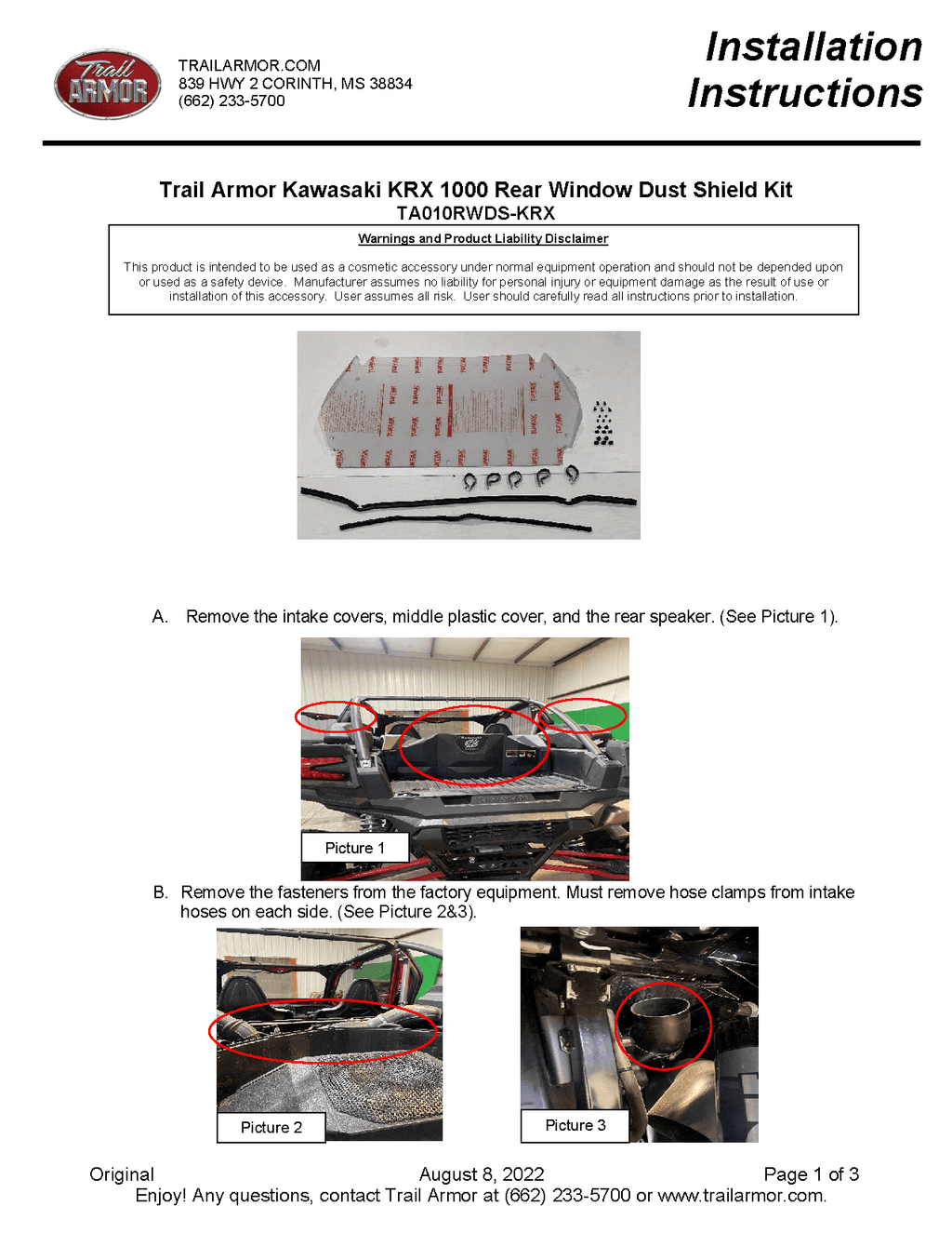 Trail Armor Rear Window Dust Shield Kit for 2020-22 Kawasaki KRX