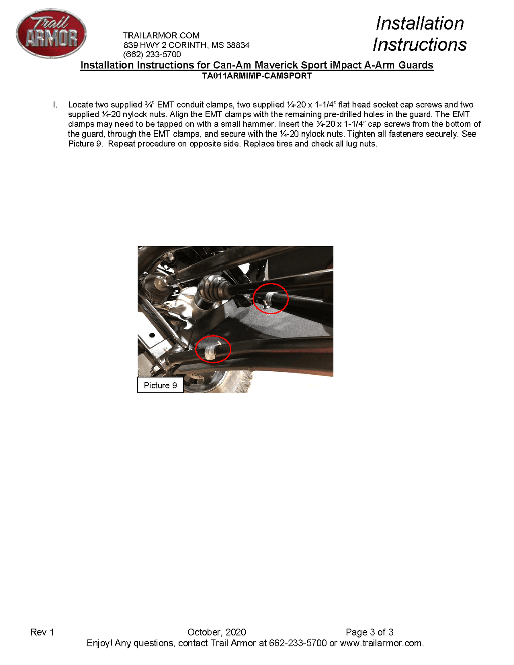 Trail Armor A-Arm Guards for 2019-23 Can-Am Maverick Sport / Commander