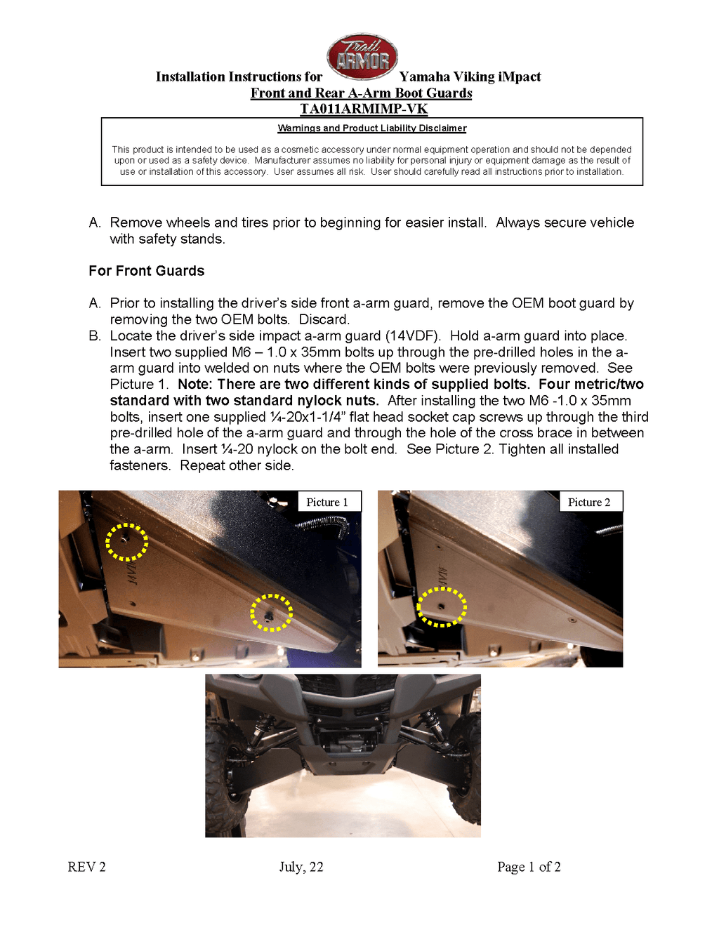 Trail Armor iMpact A-Arm CV Front and Rear Boot Guards for 2014-21 Yamaha Viking / Viking VI