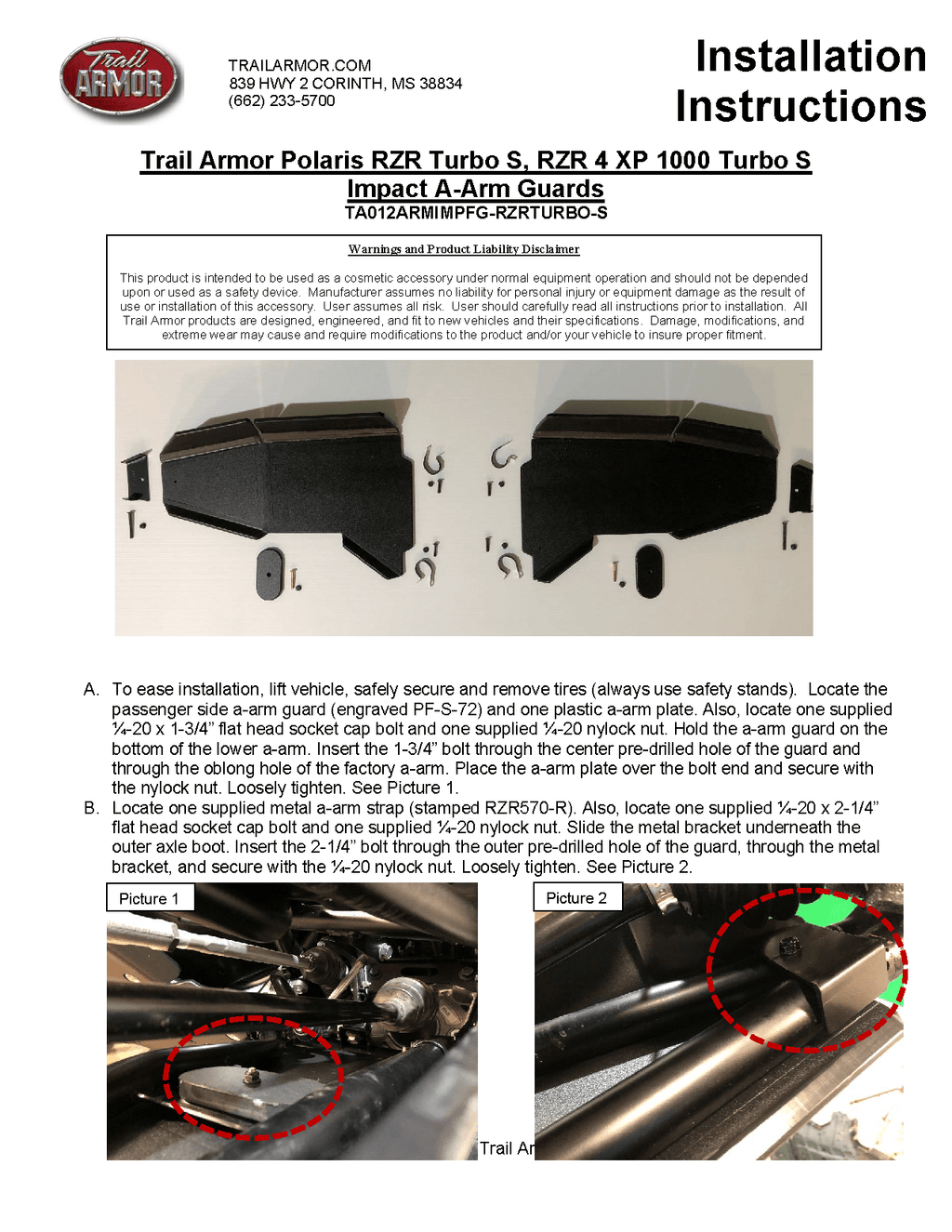 Trail Armor Front Arm Guard for Polaris RZR Turbo S