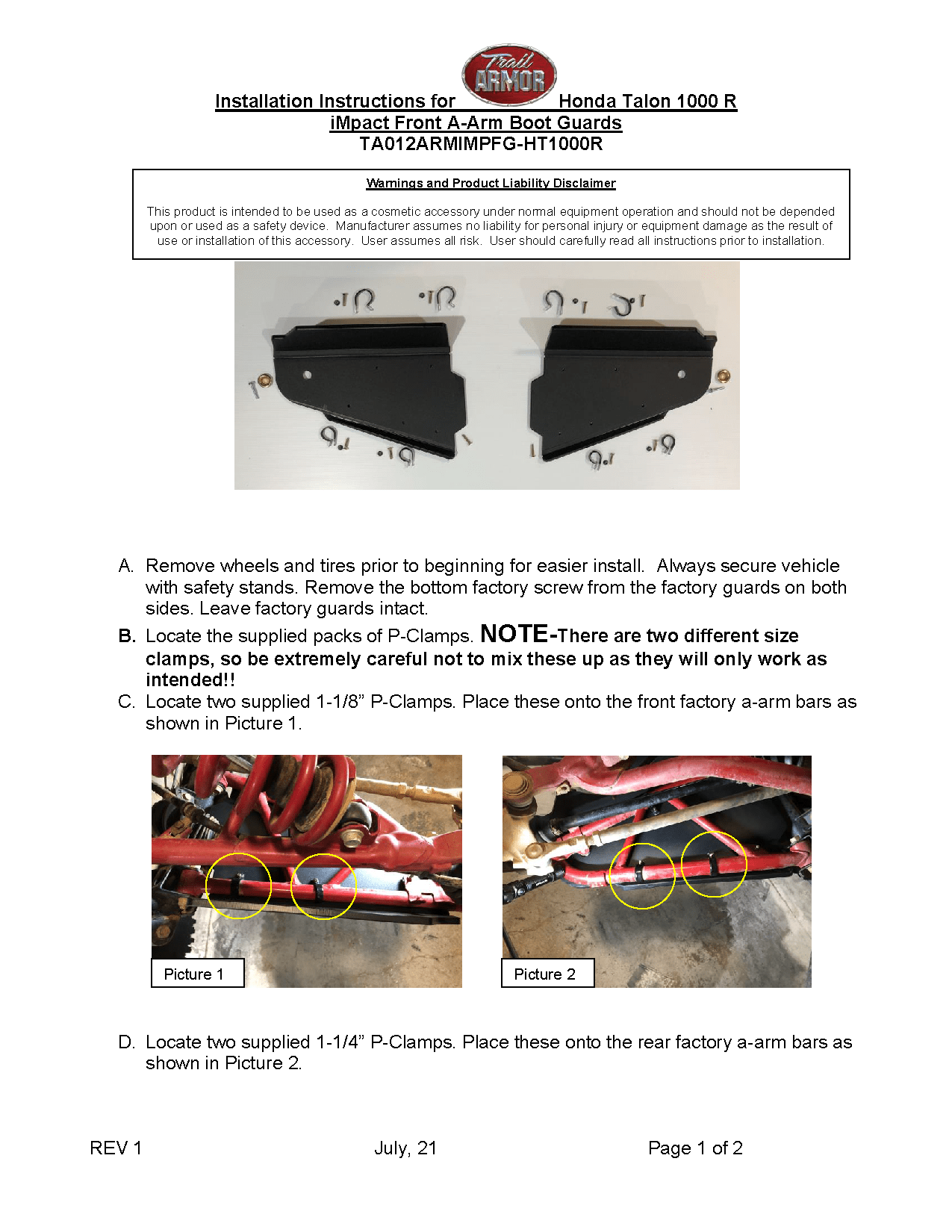 Trail Armor Front A-Arm Impact Guards for Honda Talon 1000 R
