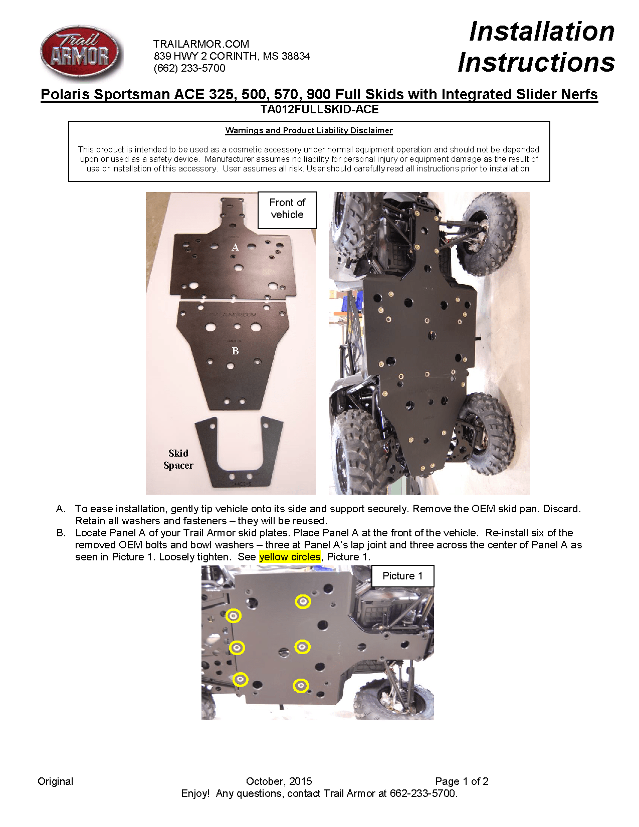 Trail Armor Full Skids for 2014-19 Polaris Sportsman ACE Models