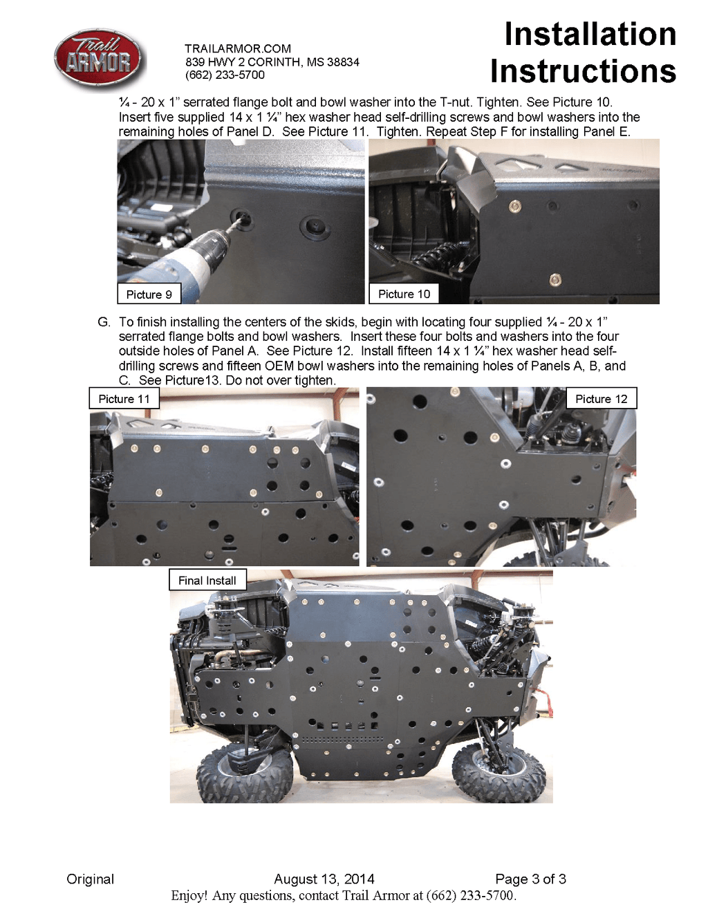 Trail Armor Skid Plates for 2011-14 Can-Am Commander 800 /DPS /XT/ 1000