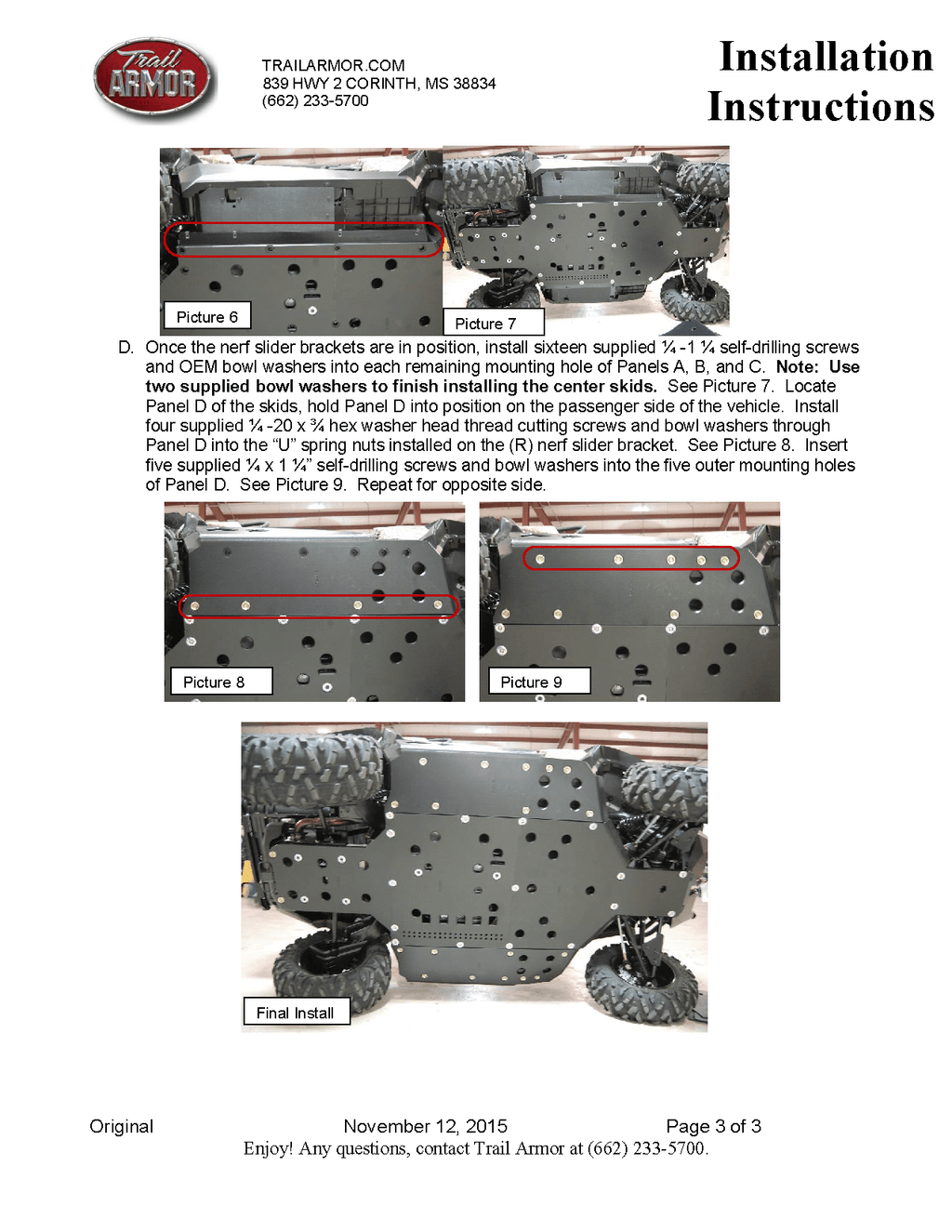 Trail Armor Skid Plates for 2015-20 Can-Am Commander 800/ DPS/ XT /1000