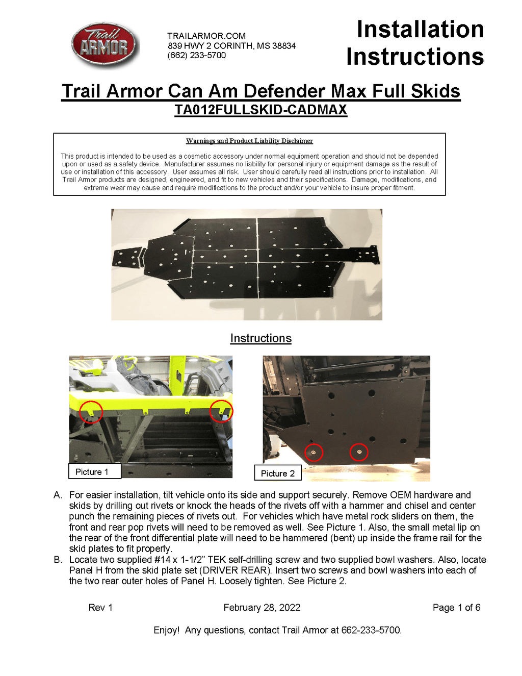 Trail Armor Skid Plate for 2018+ Can-Am Defender Max