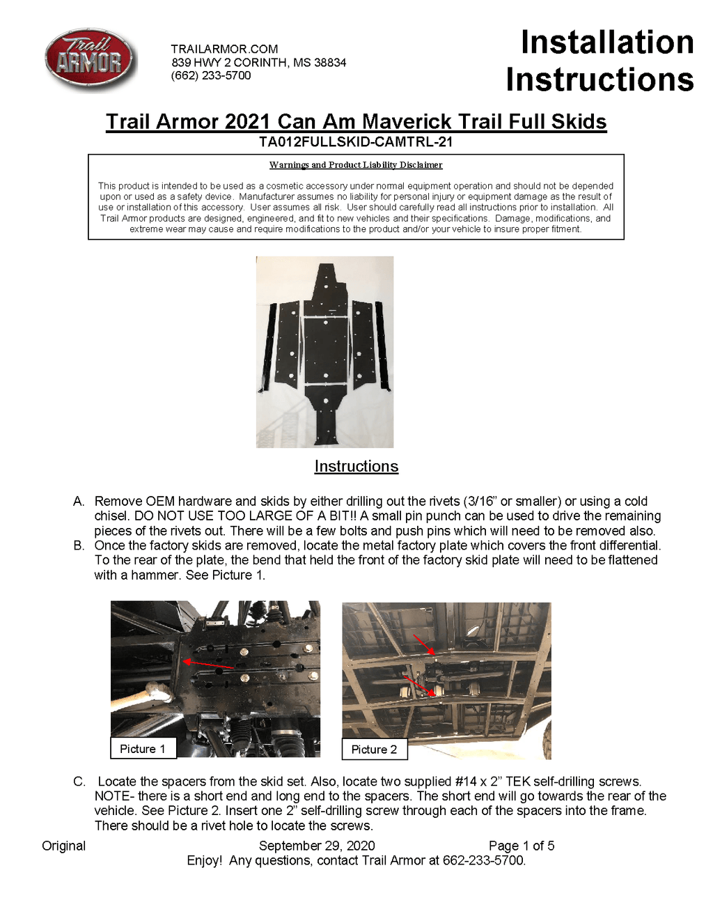 Trail Armor Skid Platefor 2020+ Can-Am Maverick / Commander