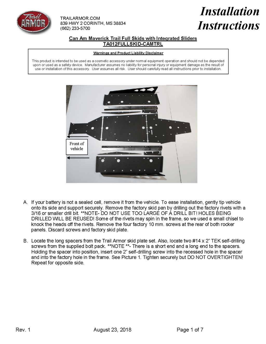 Trail Armor Skid Plate for 2018-19 Can-Am Maverick Trail / Sport