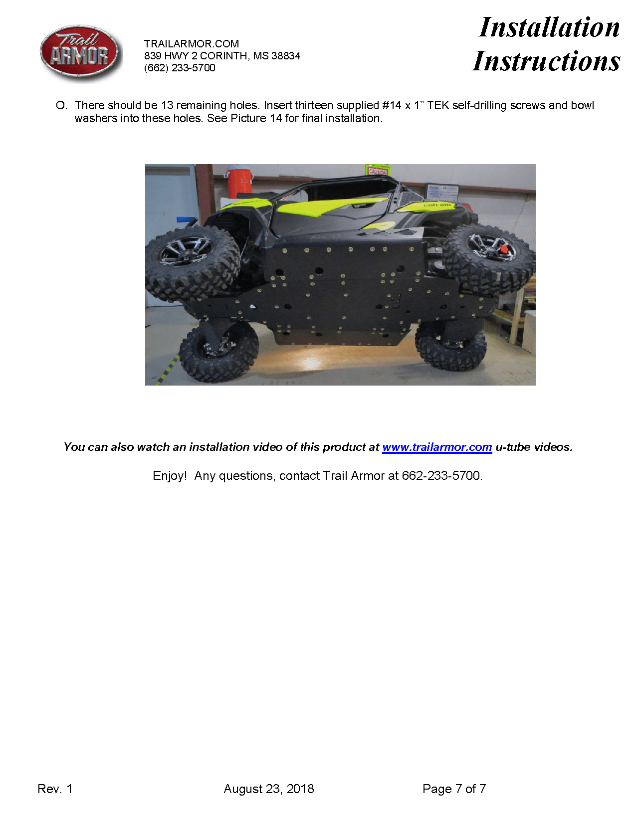 Trail Armor Skid Plate for 2018-19 Can-Am Maverick Trail / Sport