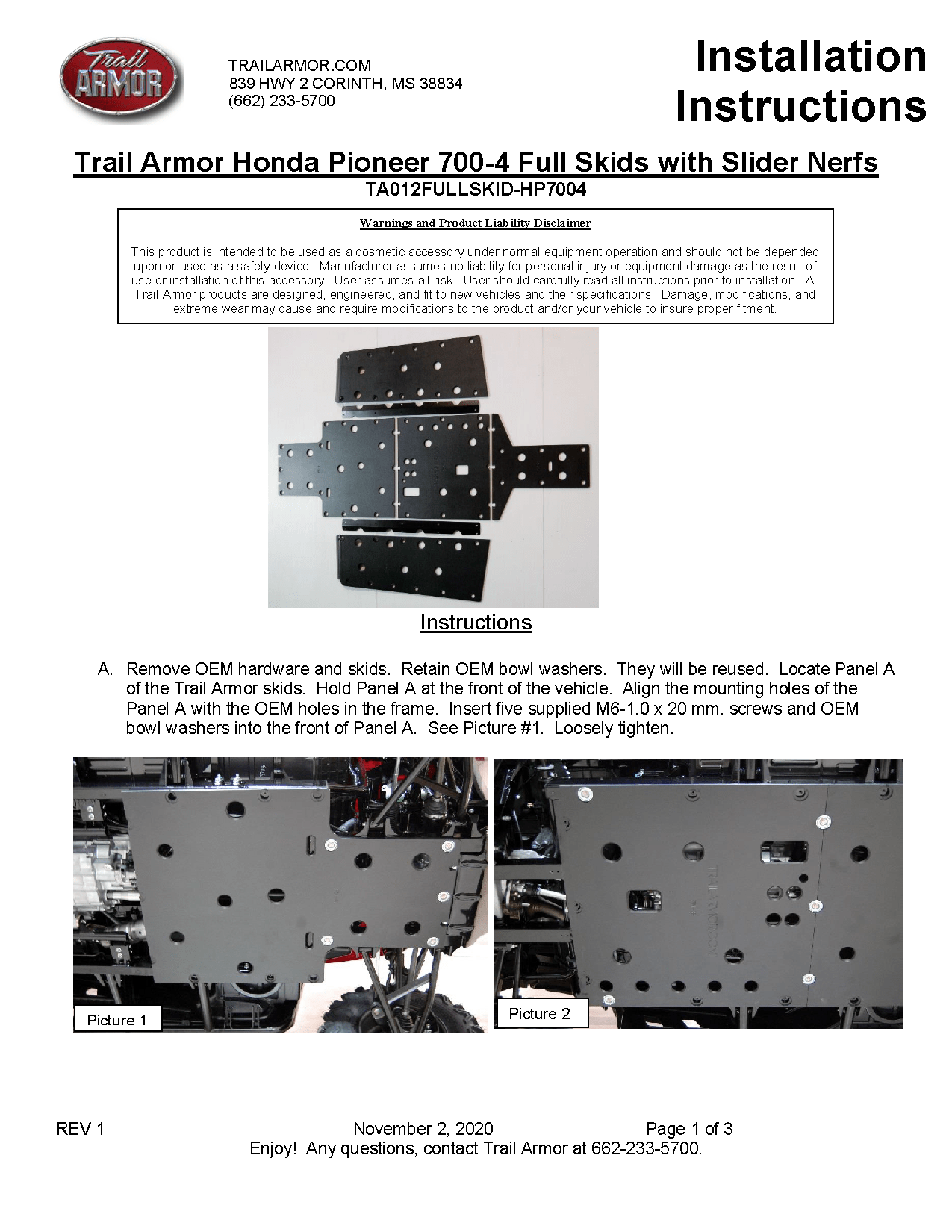 Trail Armor Full Skids for 2014-21 Honda Pioneer 700-4