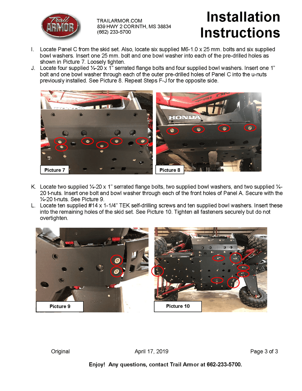 Trail Armor Full Skid Plate for 2019+ Honda Talon X / R