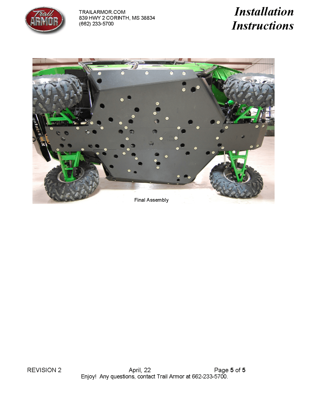 Trail Armor Full Skid Plate for 2012+ kawasaki Teryx / Teryx4