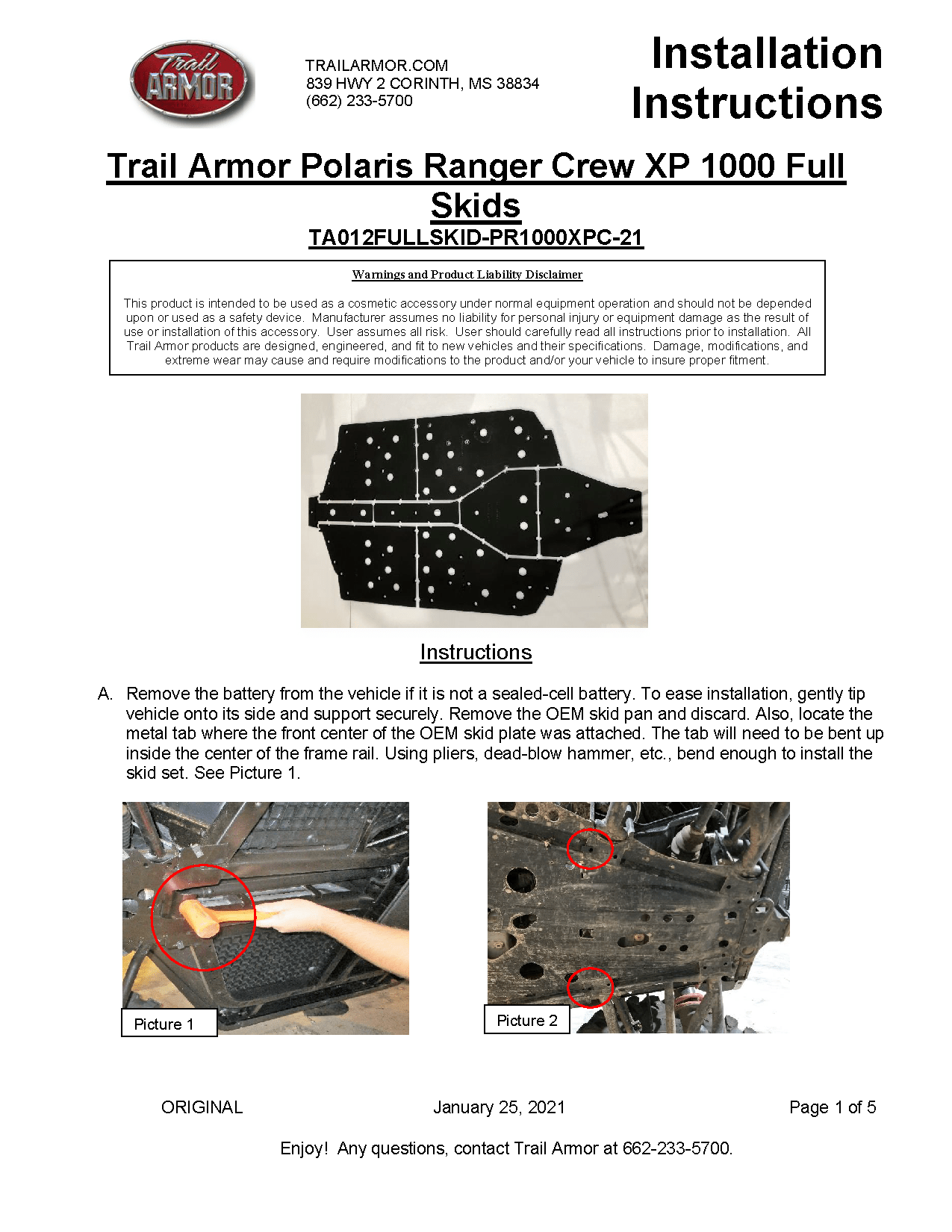 Trail Armor Skid Plates for 2021 Polaris Ranger / XP 1000 Crew
