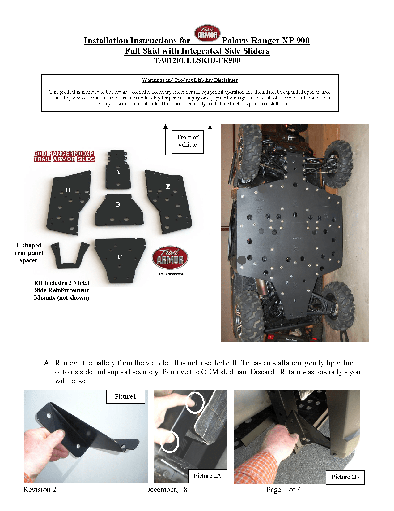 Trail Armor Full skid plate for 2013-19 Polaris Ranger 570 / 900 / XP 1000