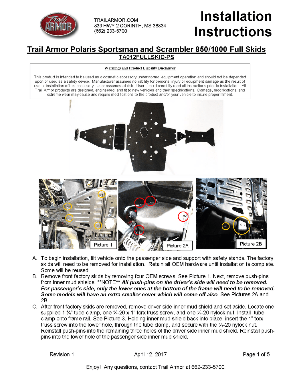 Trail Armor High Lifter Full Skid for 2014-23 Sportsman / Scrambler 850 / 1000 XP