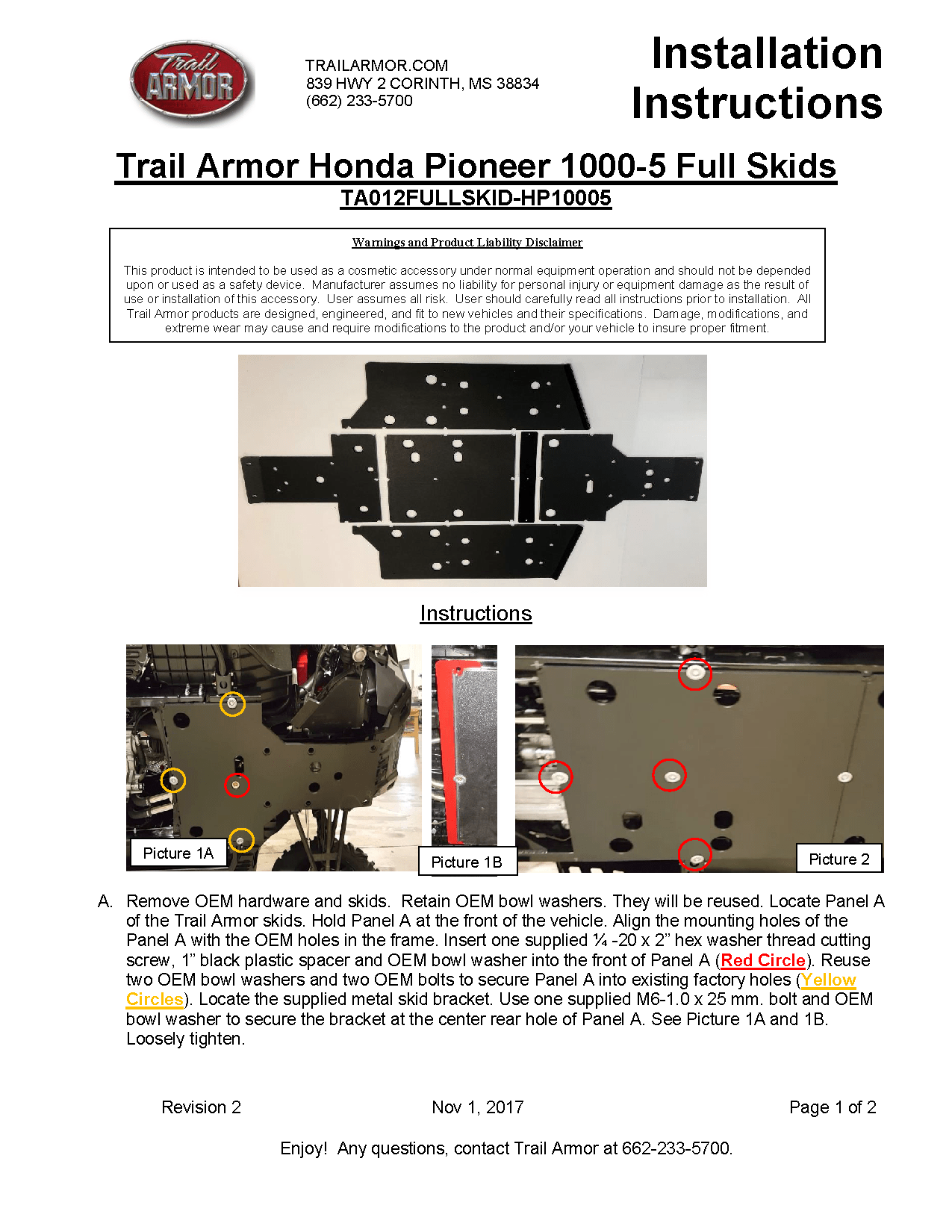 Trail Armor Full Skids for 2016-22 Honda Pioneer 1000