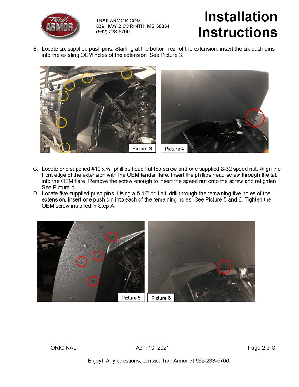 Trail Armor Mud Flap Fender Extensions for 2021-22 Can-Am Commander XT / DPS / Max
