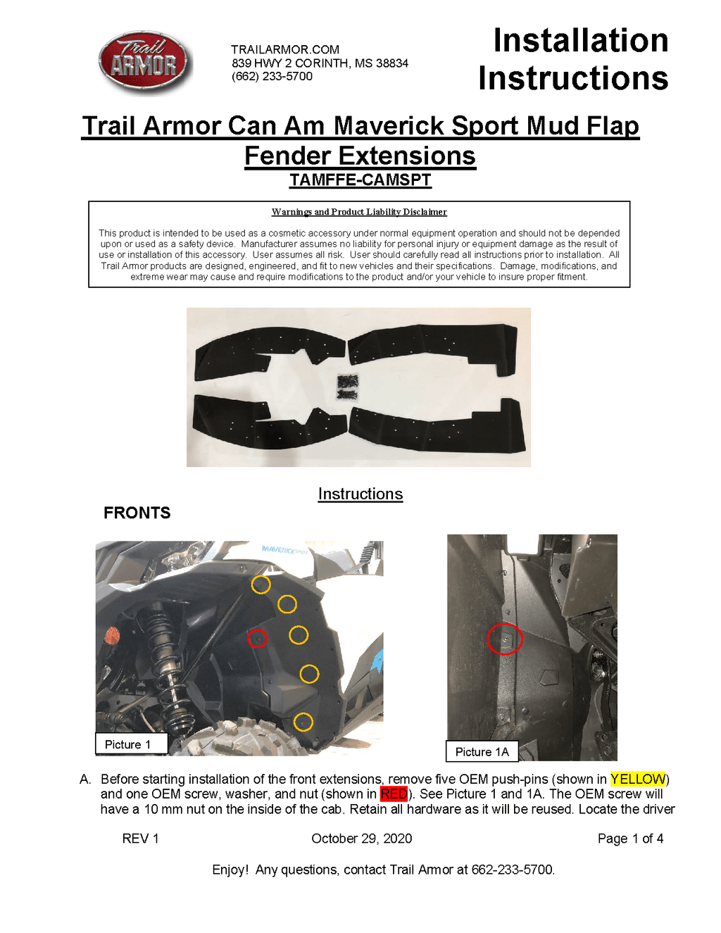 Trail Armor Mud Flap Fender Extensions for 2019-21 Can-Am Maverick Sport