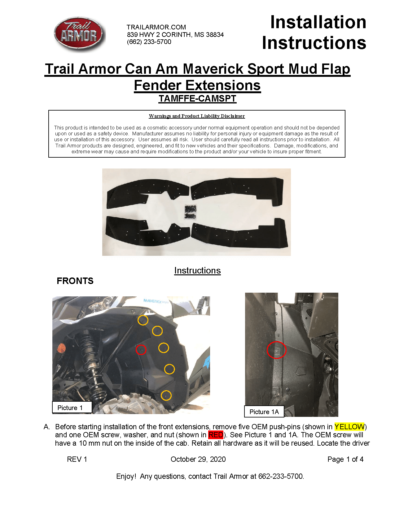 Trail Armor Mud Flap Fender Extensions for 2019-21 Can-Am Maverick Sport