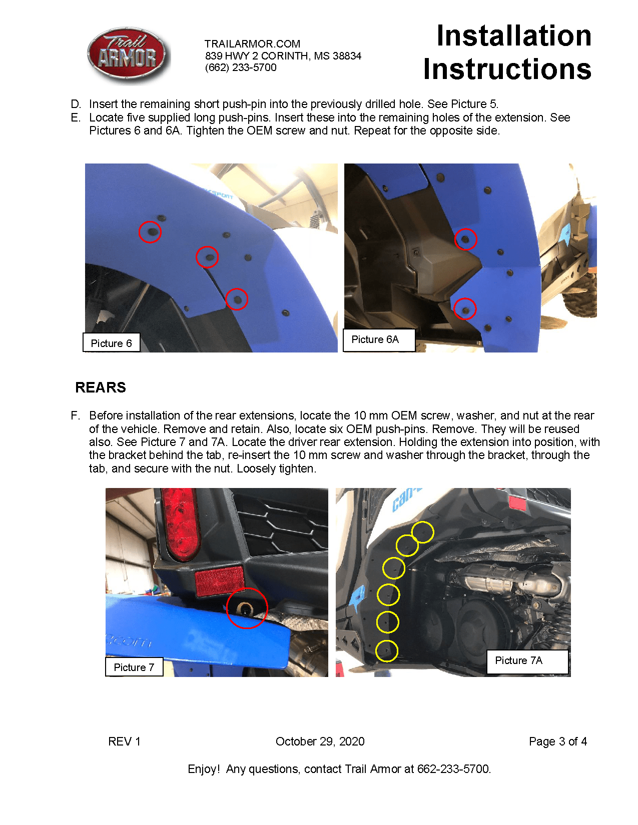 Trail Armor Mud Flap Fender Extensions for 2019-21 Can-Am Maverick Sport