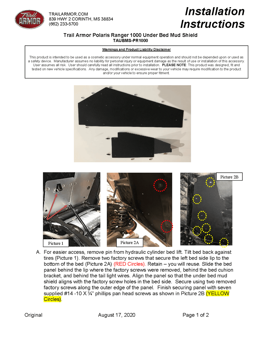 Trail Armor Underbed Mud Shield with Fender Enclosure for 2020-23 Ranger 1000 / Ranger 1000 Crew