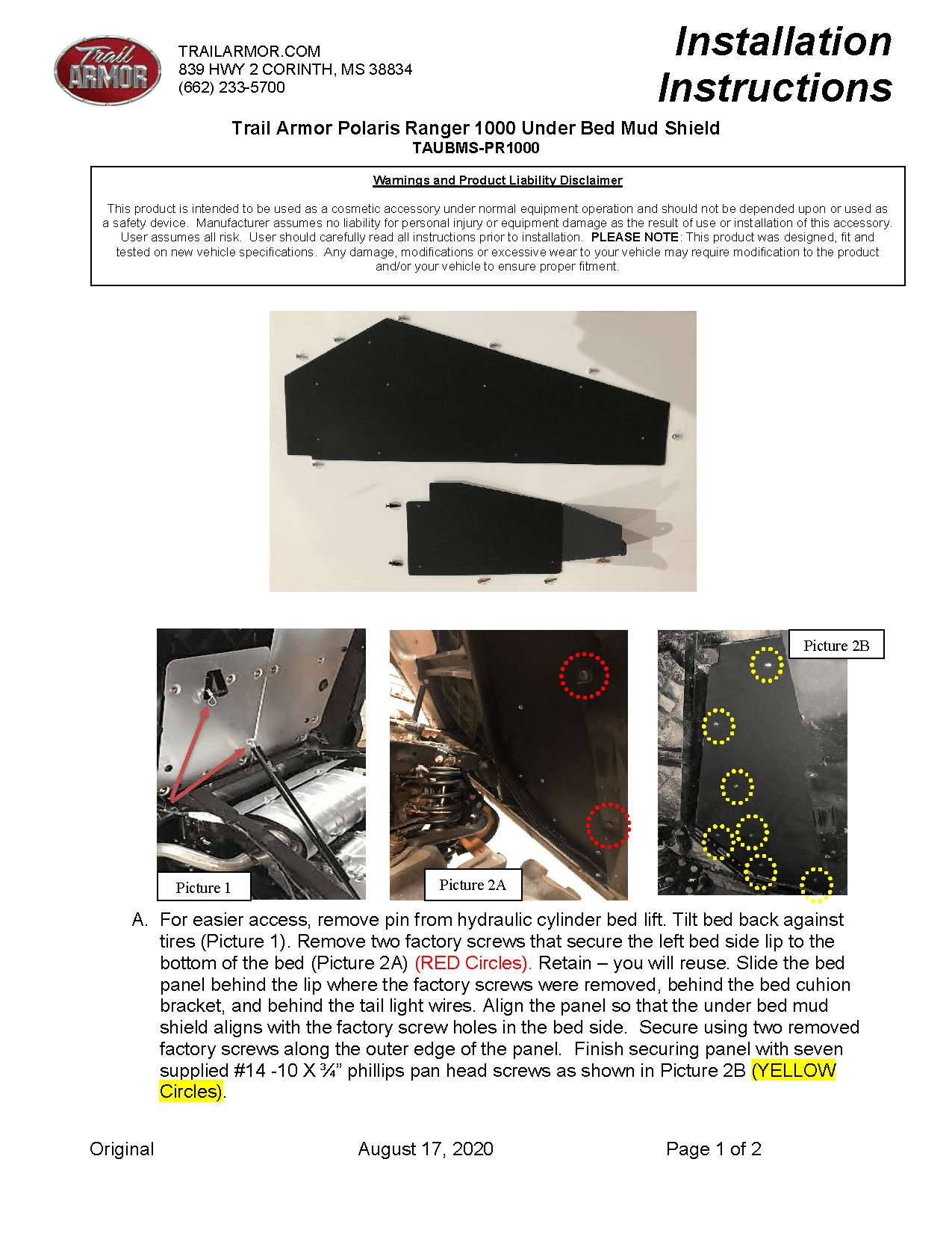 Trail Armor Underbed Mud Shield with Fender Enclosure for 2020-23 Ranger 1000 / Ranger 1000 Crew