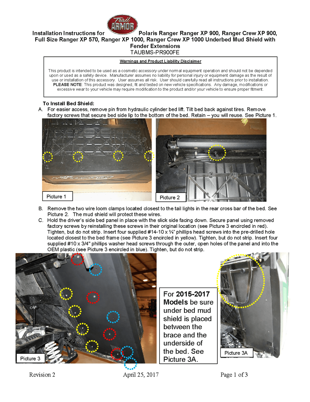 Trail Armor Underbed Mud Shield with Fender Extensions for 2013-19 Ranger XP / Crew XP / Full size Ranger XP