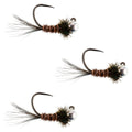 3 Pack Tungsten Bead Pheasant Tail Tactical Jig Czech Nymph Euro Nymphing Fly - Hook Size 14